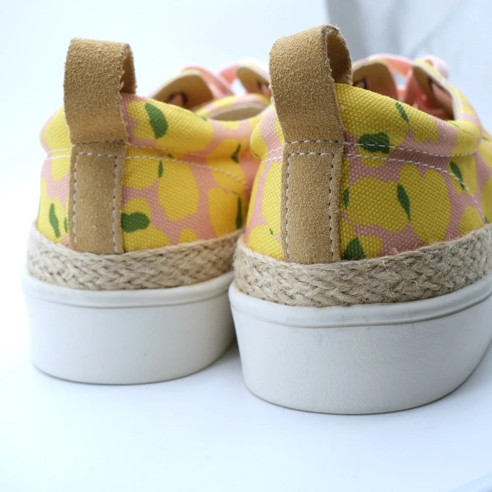 Spenco Lemon Print Espadrille Platform Sneakers Pink Yellow Womens 10 D Orthotic